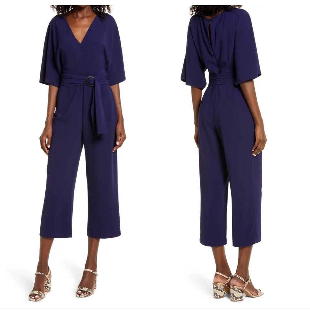 ⭐️ BB Dakota Dolman Sleeve Belted Crop Jumpsuit Navy S